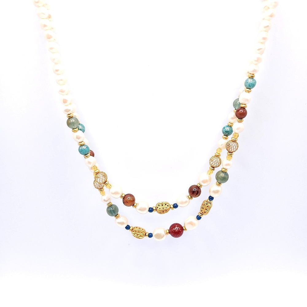 Liz Claiborne Double Strand Faux Pearl Necklace Gold Tone 18in - Picture 3 of 3